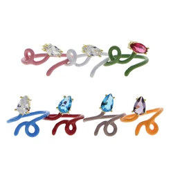 8 Colors Wrapped The Wire Band Colorful Single Tear Drop Marquise Stone Open Adjusted Ring For Women