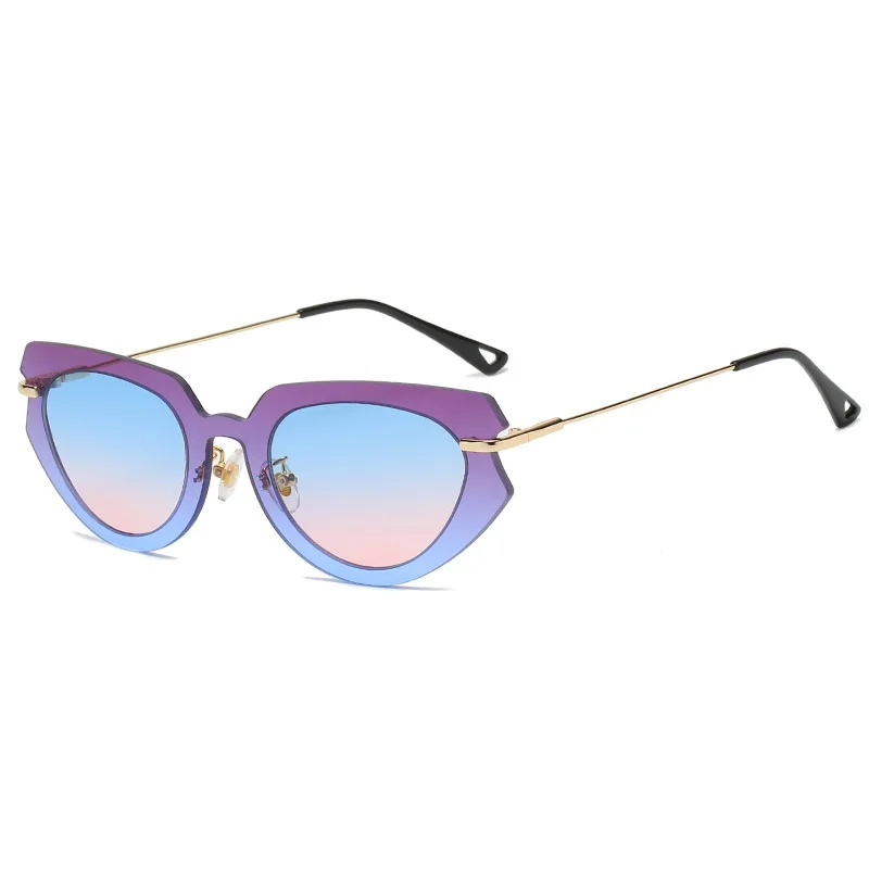 Lunettes de soleil yeux de chat sans bords pour femmes, une pièce, cadre Transparent dégradé, lunettes de soleil de marque de styliste, lunettes ombres UV400