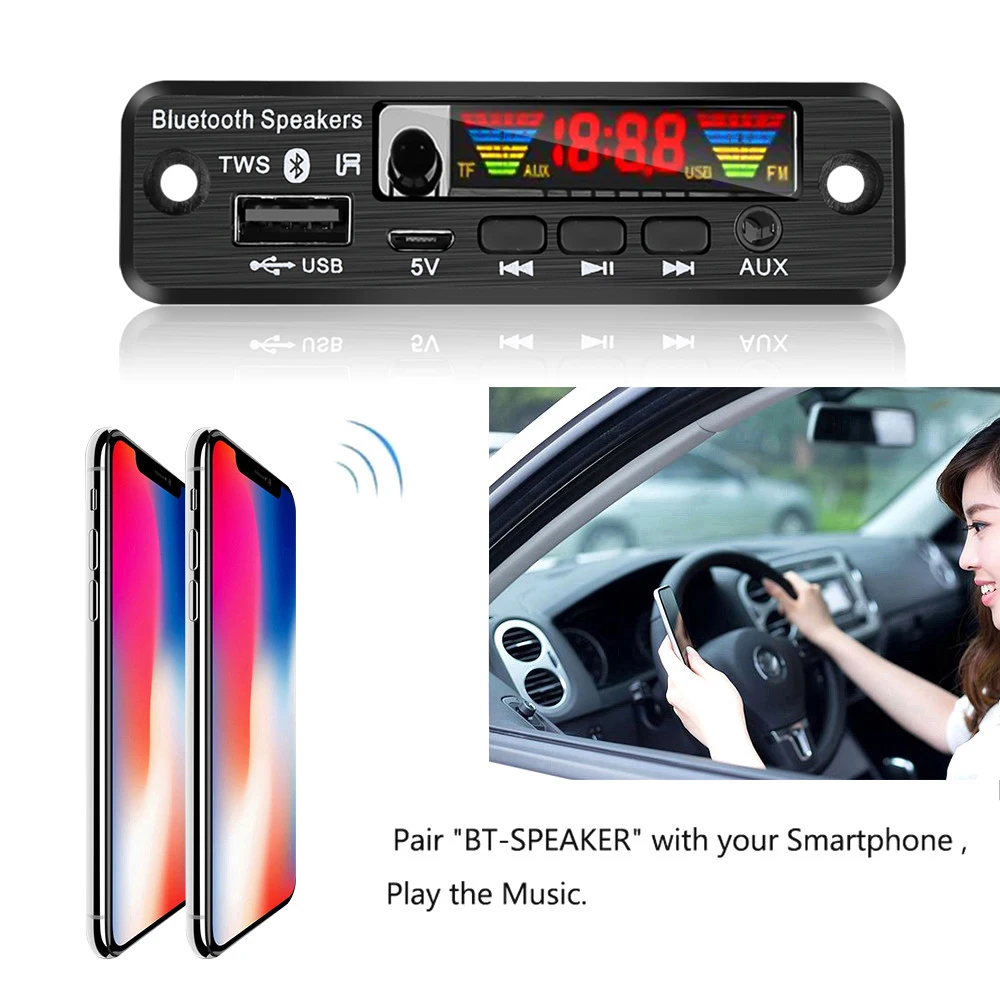 TWS Bluetooth 5.0 APE/MP3 Decoder Board 5V Wireless FM Radio MP3 Player Support TF Card USB AUX Audio Decording Board Handsfree