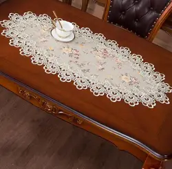 Luxury Modern Retro European Embroidered Floral Oval Tablecloth Lace Crochet Table Dinning Table Cover Living Room Table Mat