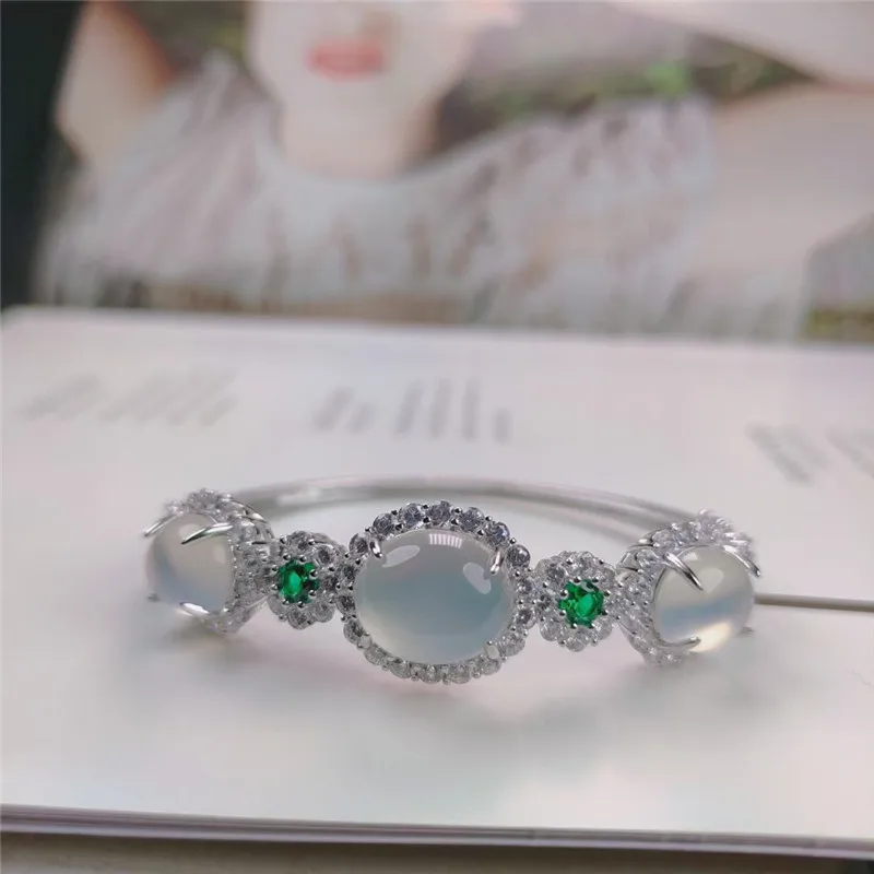 

Natural Bangles Bracelets for Women Silver 925 Sterling Gemstone Clasp Pulseras Strand Bracelets Jade Anniversary