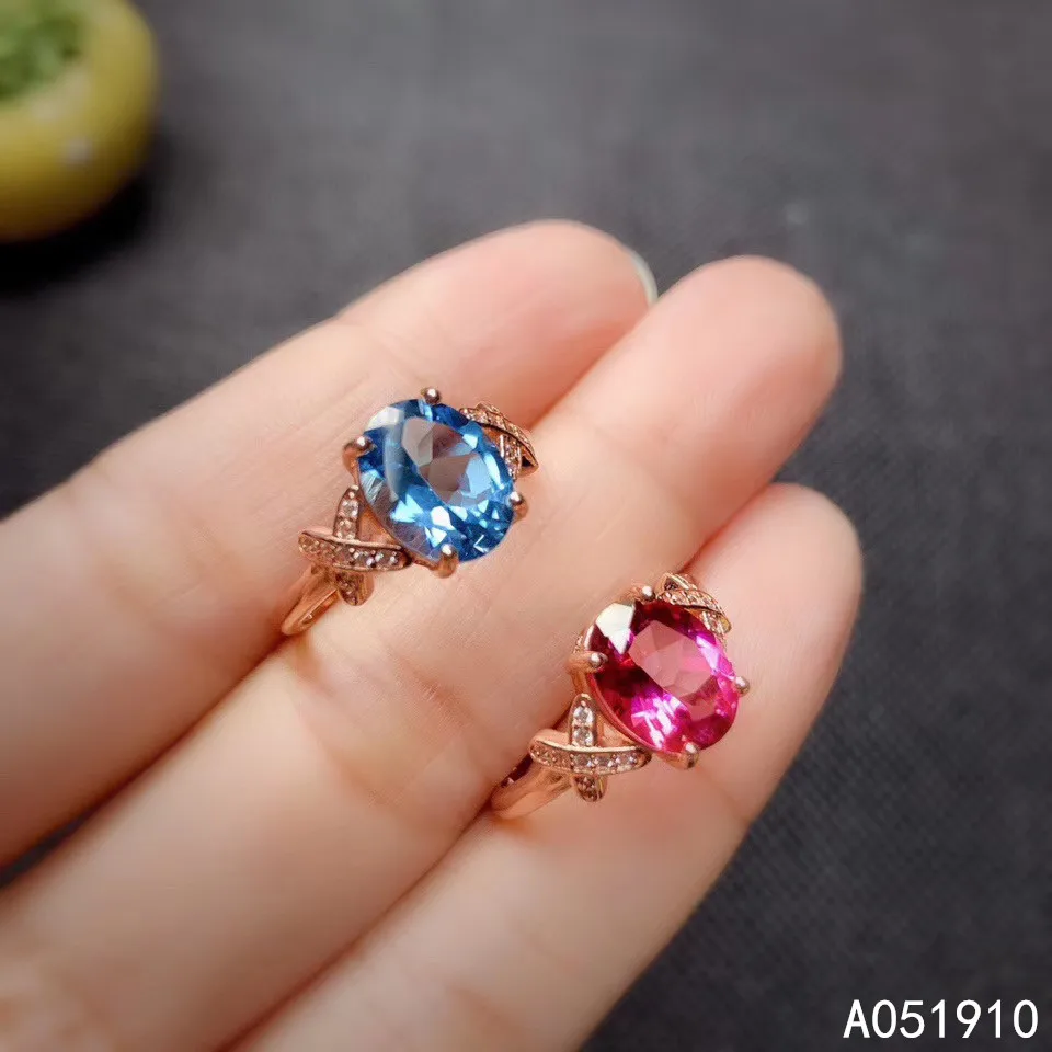 

KJJEAXCMY boutique jewelry 925 sterling silver inlaid Natural Blue topaz pink topaz ring female support detection popular