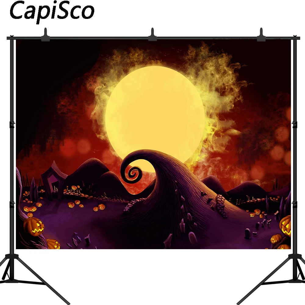 CapiscoฉากหลังฮาโลวีนแฟนตาซีฟักทองโคมไฟMoon Ghostค้างคาวไวนิลถ่ายภาพพื้นหลังสตูดิโอProp