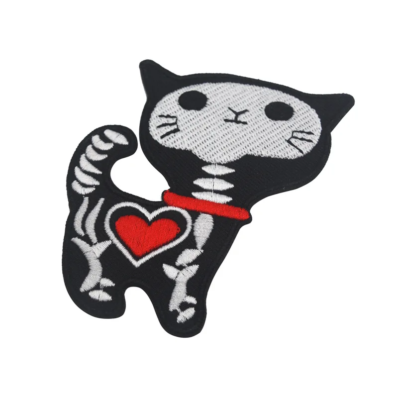 Applique Embroidered Sew Iron on Patch Badge Shock Skeleton Skull X-ray Cat Kitty Funny Cartoon DIY