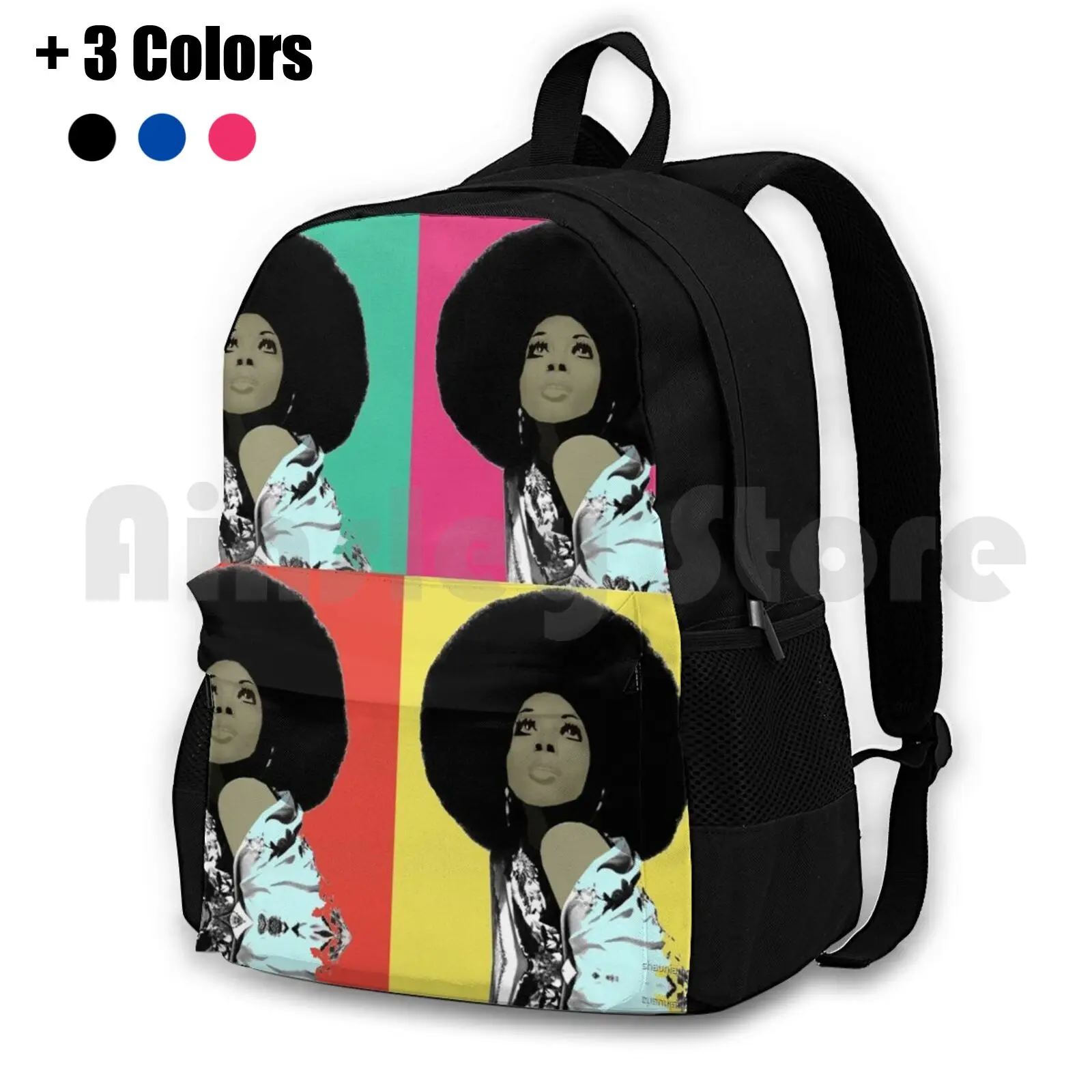 Diana Outdoor Hiking Backpack Waterproof Camping Travel Diana Ross Afro Black Womens Diva Pop Art Celebrity 70s Vintage Disco