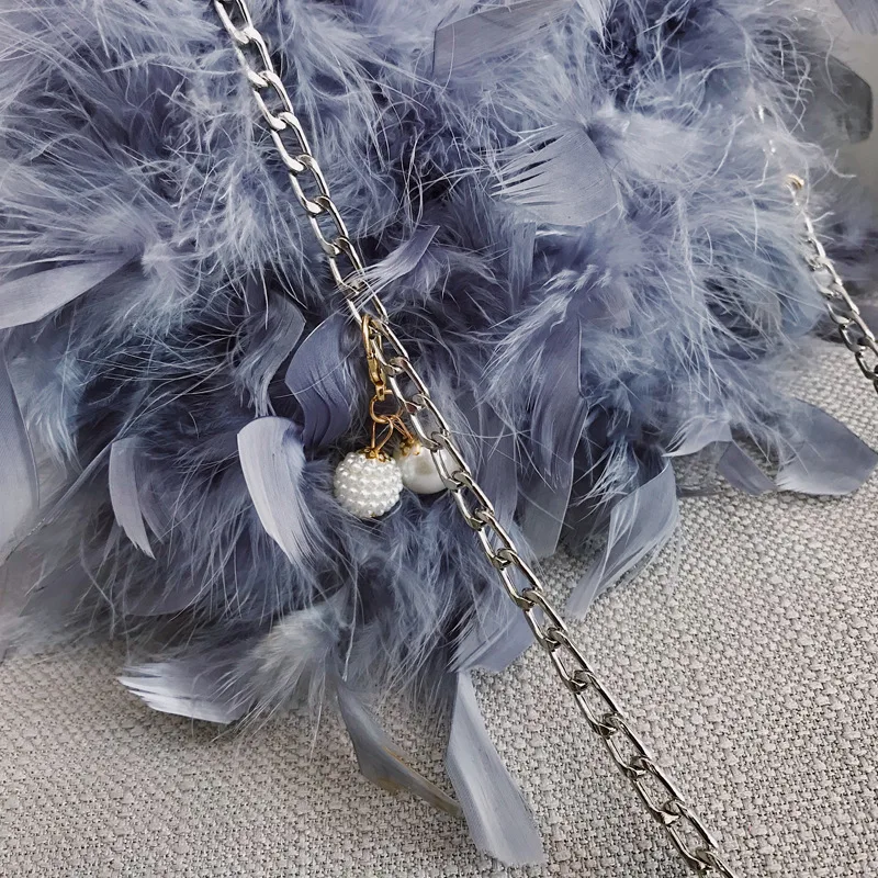 Korean Soft Feather Ring Evening Handbag Women Fashion Shoulder Chain Bag Small Purse And Handbags Pink Red Female Bolso Mujer