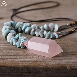 Natürliche Rosa Quarz Doppel Stick Punkt Anhänger 8mm Verfilzte Amazonit Rosen Quarz Runde Perlen Schnur Verknotet Mala Halskette Schmuck – Detail 13