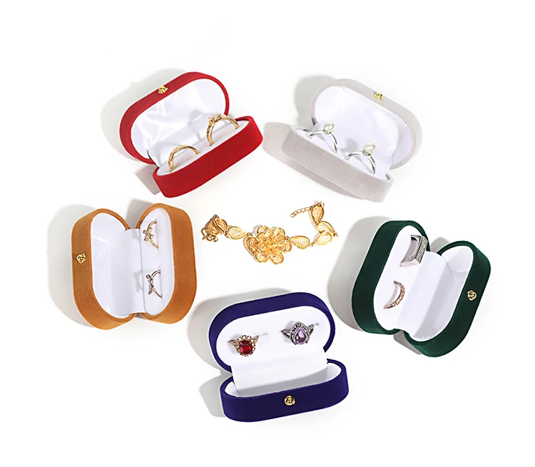Wedding Ring Packaging Box Ear Studs Holder Velvet Engagement Couple Ring Box Valentine Gift Double Rings Storage Display Case
