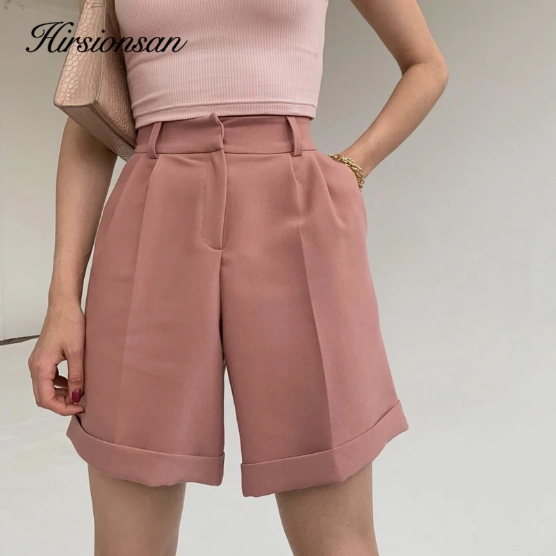 Hirsionsan High Waist Shorts Women 2023 New Summer Casual Elegant Soft Pants with Sashes Loose Shorts with Pockets for Ladies