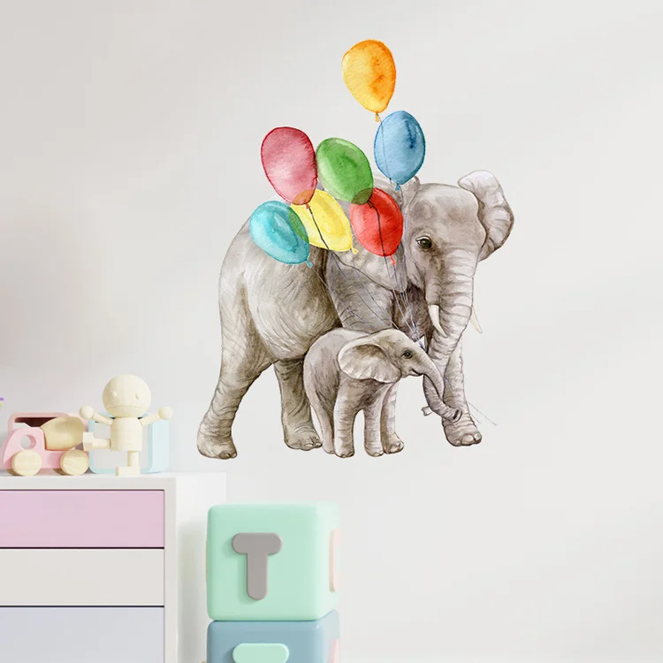 Cartoon Ballon-Elefant Wandaufkleber Kinderzimmer Schlafzimmer Hintergrund Heimdekoration Kunst-Aufkleber Tier-Kinderzimmer Tapete – Detail 6