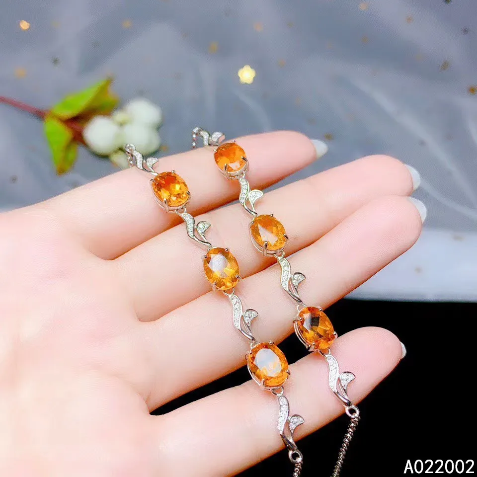 KJJEAXCMY-925 Sterling Silver Inlaid Citrine Hand Bracelet for Women‘s’, Fine Jewelry, Luxury Gemstone, 925 Sterlin Gift