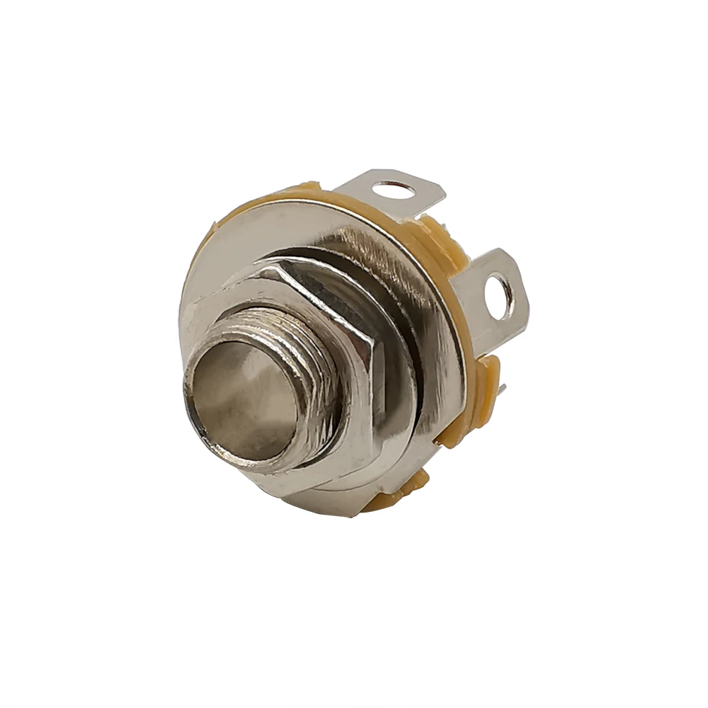 5Pcs Nickel Plated 6.35mm 1/4\'\' Mono Audio Jack Solder Connector 6.35 mm 2 Poles Female Socket Panel Nut With Switch Connectors