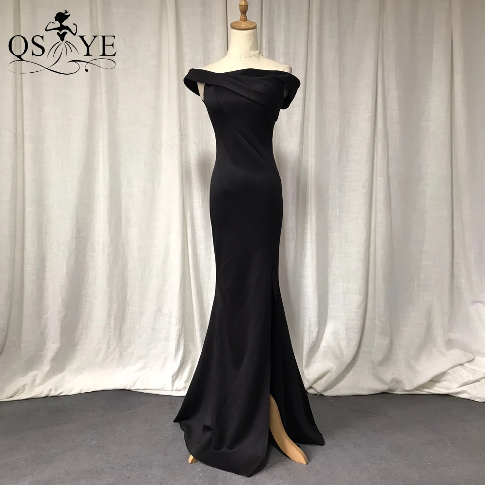 

QSYYE Black Evening Dresses Elastic Mermaid Off Shoulder Split Formal Gown Strapless Neck One Strap Fitted Prom Party Dress Slit