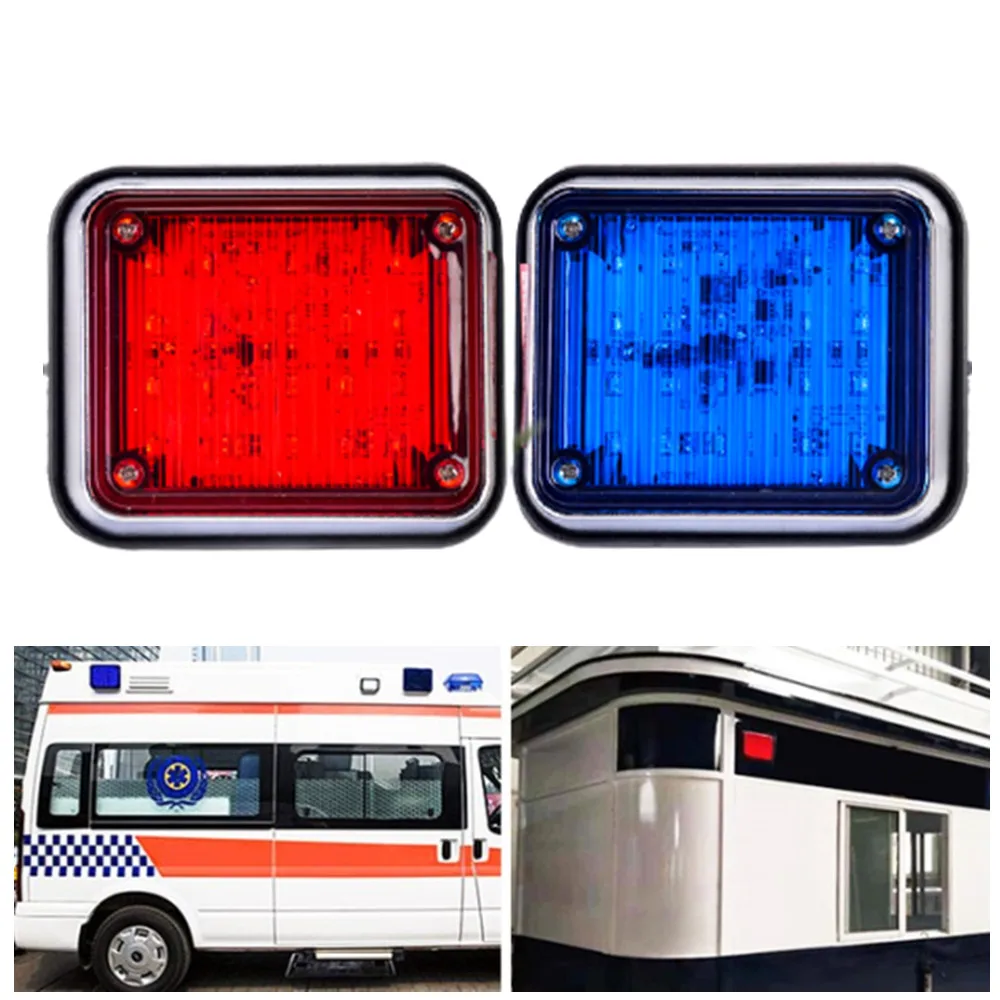 2Pcs Ambulance Emergency Strobe Light 12V 24V LED Police Flashing Light Truck Beacon Signal Lamp White Amber Red Blue