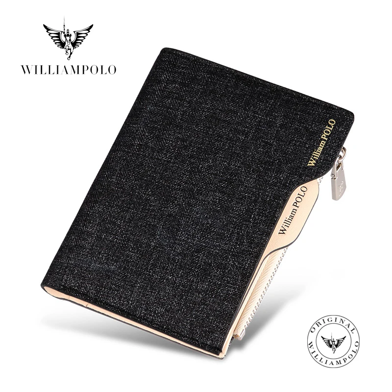 WILLIAMPOLO Canvas Men Wallet Cash Holder Removable Card Case For Driving License Coin Purse with Gift Box Man Wallet #181370