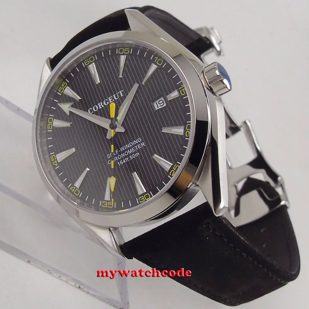 Polished 41mm Corgeut Black Dial Sapphire Glass ST1612 NH35A Miyota 8215 Automatic Men's Watch C131