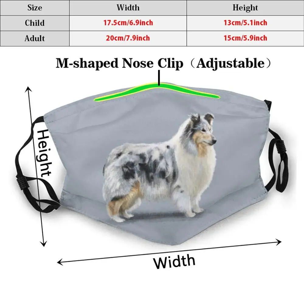 De Merle Ruwe Collie Print Wasbare Filter Anti Dust Mond Masker Lassie Ruwe Collie Collies Hond Honden Ras Rassen Kc kennel