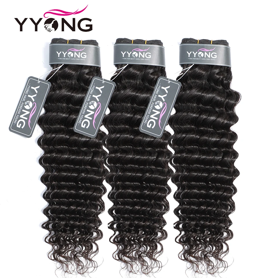 YYong Deep Wave Bundles With Closure Human Hair Deep Curly Closures With Bundles Brazilian Hair Weave 3 Bundles With Closure