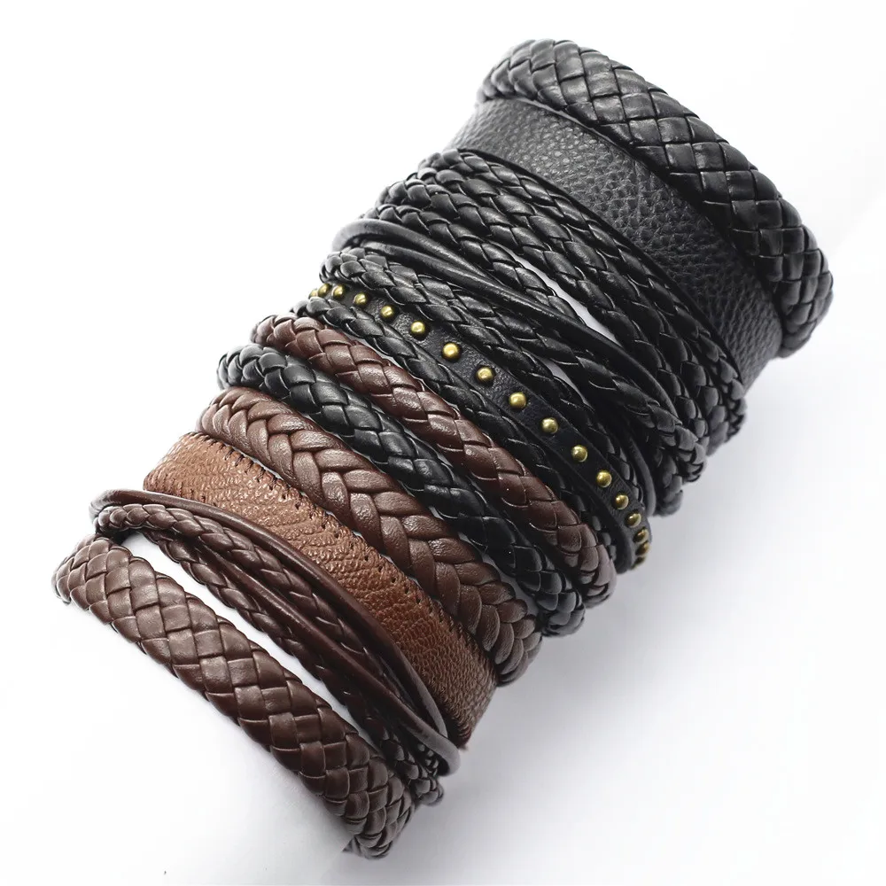 10 Pcs/set Handmade Weave Charm Wrap Leather Mens Bracelets for Women Bangles Femme Homme Male Jewellery Pulseras Mujer 2019