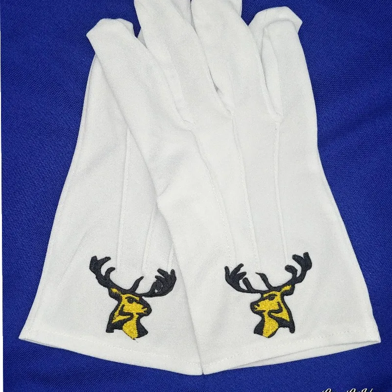 Christmas deer horn decoration wearing Masonic embroidery high-quality polyester gloves- [White