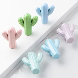 Furniture Handle Cabinet Ceramic Cactus Shape Colorful Kid Room Wardrobe Kitchen Cupboard Drawer Door Pull Rural Knob Hardware