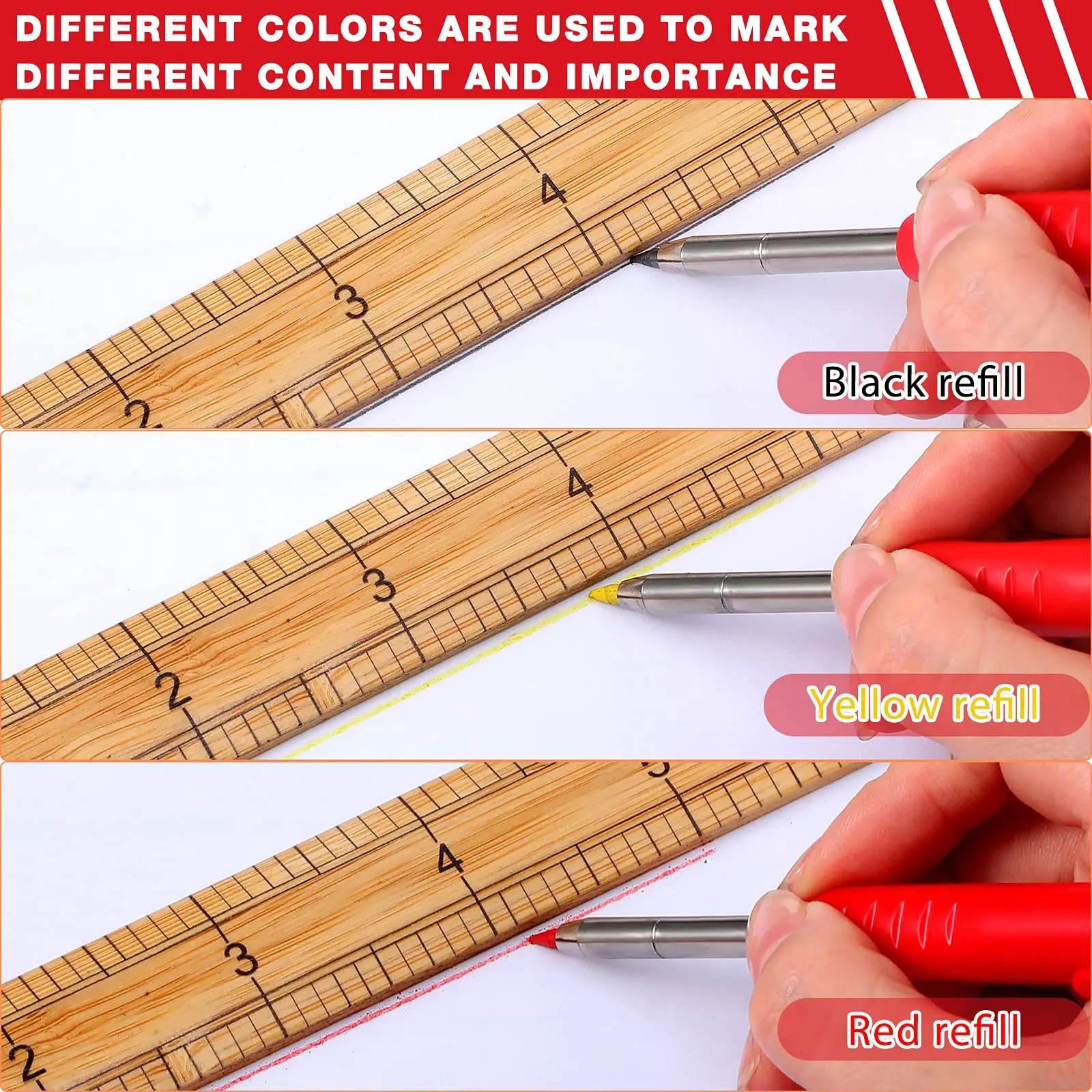 Solid Carpenter Pencil Built-in Sharpener Deep Hole Mechanical Pencil Marker Marking Tool 6 Refill Leads Woodworking Tools Set A