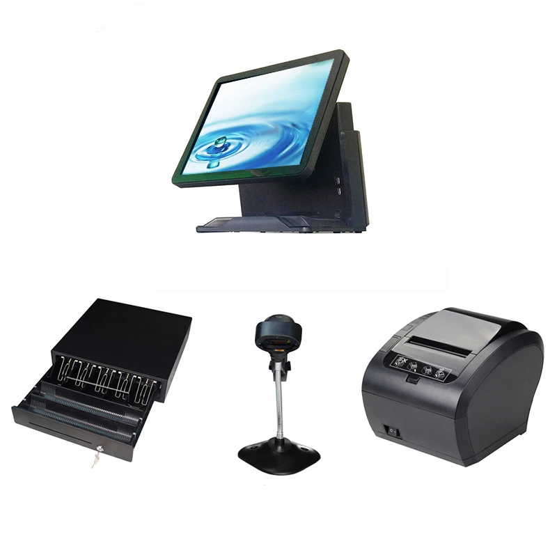 

POS terminal ALL IN ONE High quality Point of Sales whole set computer black white 15'' touch screen POS system