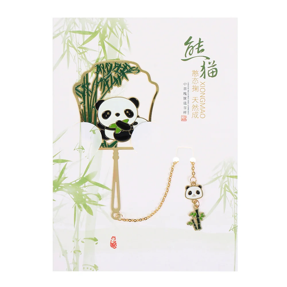 Chinese Style Metal Retro Panda Bookmark Metal Pendant Hollow Book Clip Tassel Pagination Mark Stationery Gift School Supplies