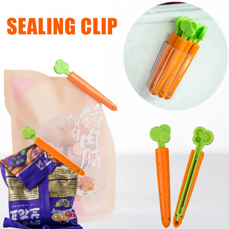 

5Pcs Moisture-Proof Closure Clamp Carrot Food Bag Sealing Clip Fresh-Keeping Clamp Sealer for Snack Bags Kitchen Fresh Keeping