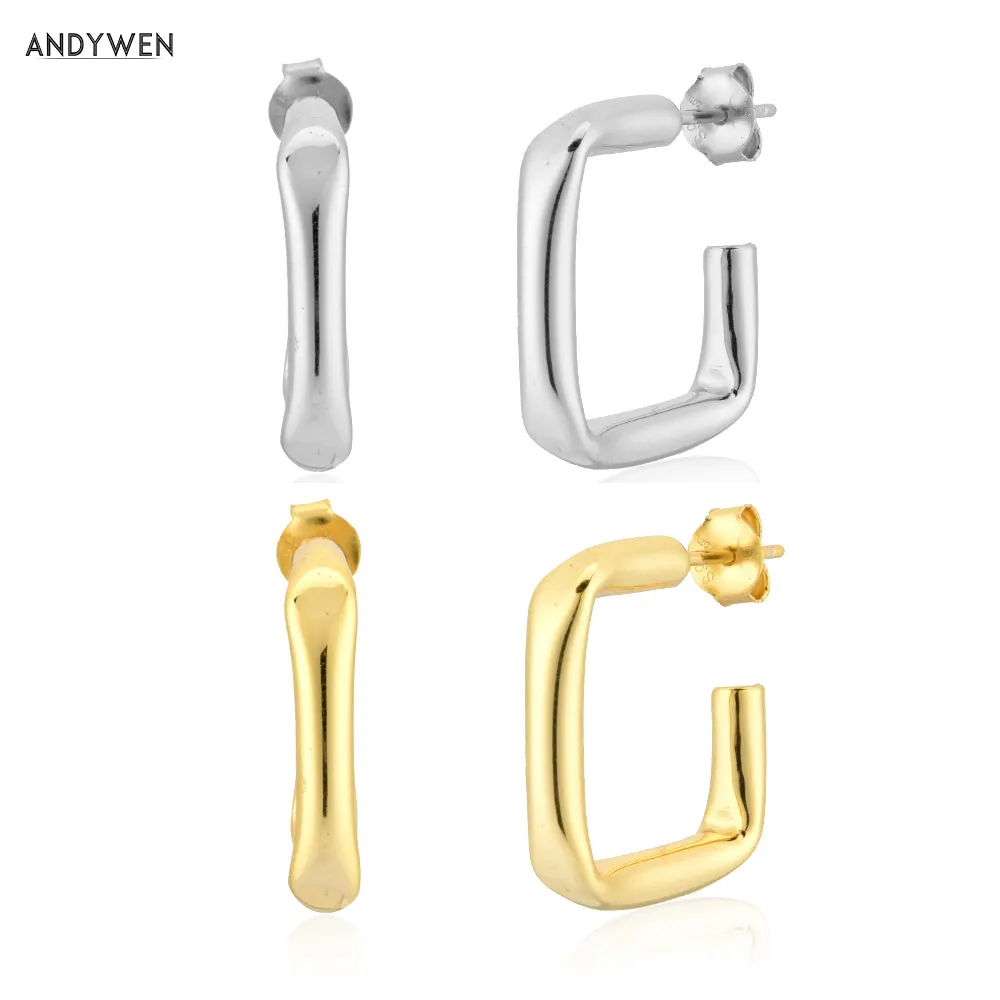 

ANDYWEN 925 пробы серебряные золотые нестандартные геометрические кольца 14 мм Круглые Пирсинг Ohrringe роскошные квадратные ювелирные изделия в стиле рок панк