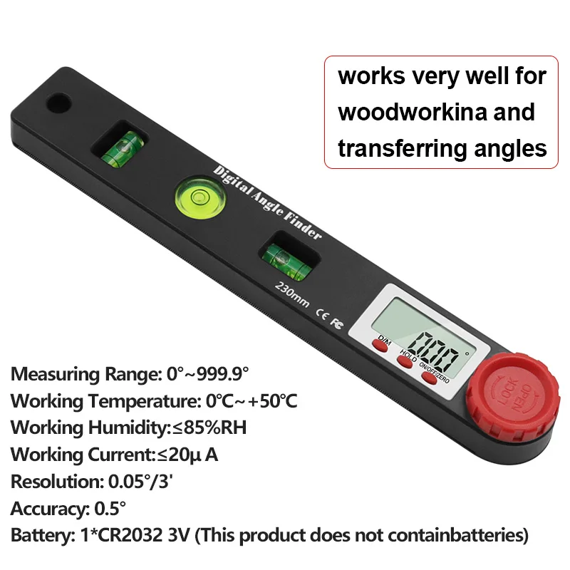 Regla de ángulo de transportador digital 4 en 1, nivel de espíritu, regla de nivel universal, ángulo de carpintería, transportador de ángulo de 230 grados, 360mm