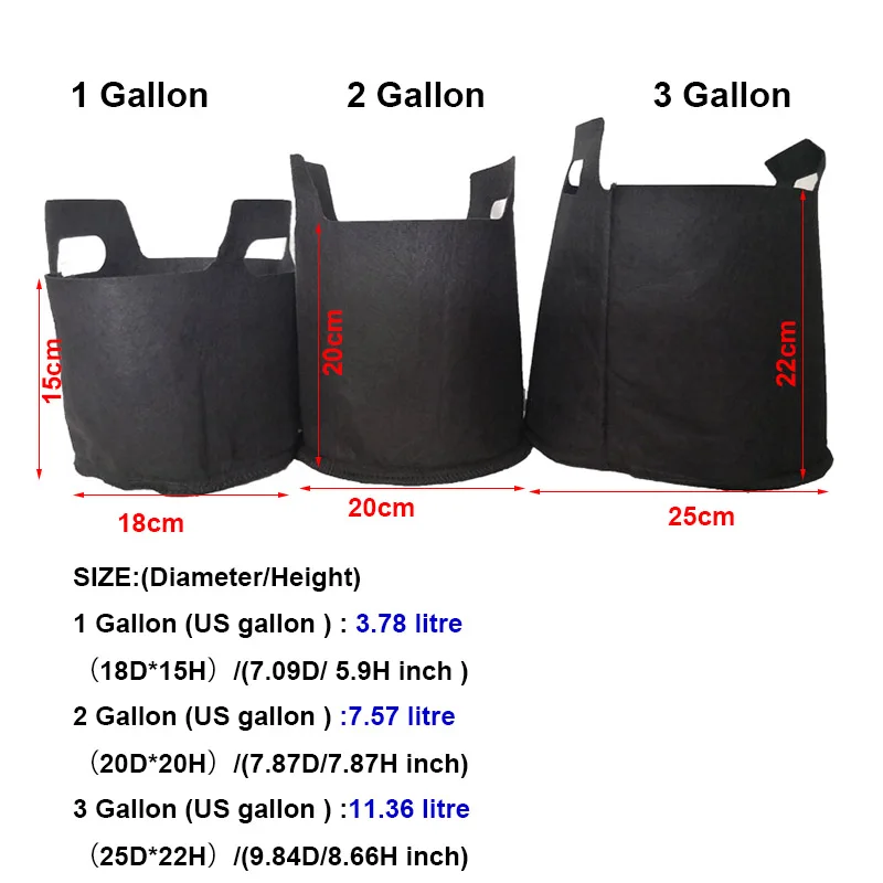 1/2/3 Gallon 3Gal Grow Bags black Pots Garden Fabric Plant  Vegetable  Flower Planter DIY Growing bag gardenig tools