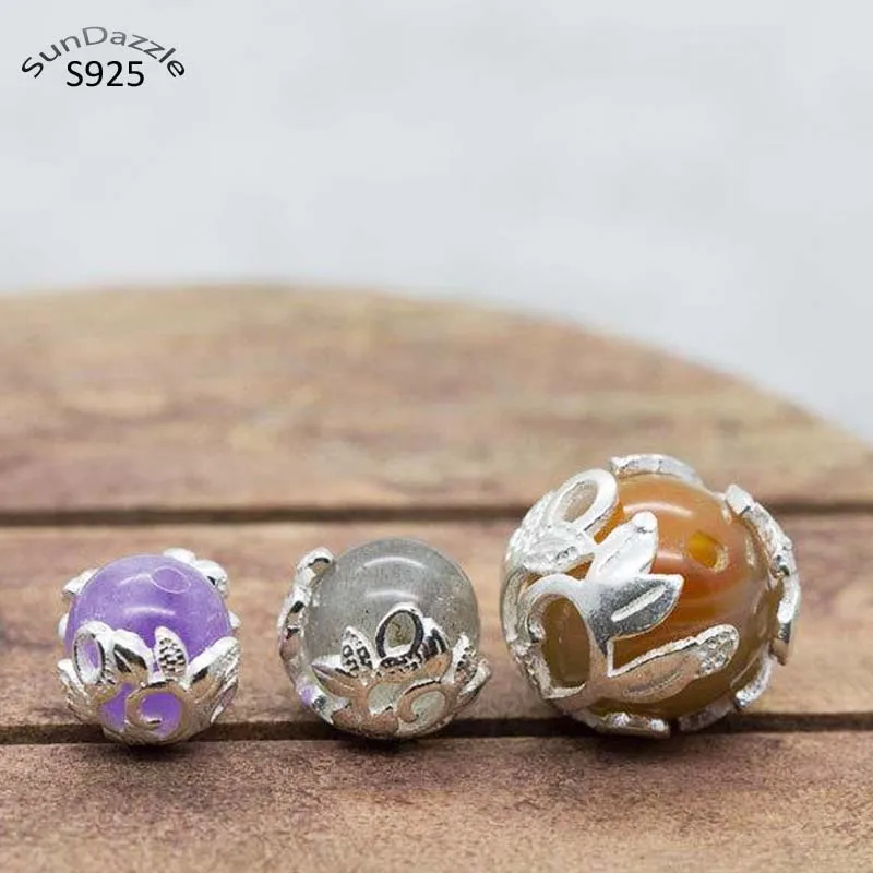 Prawdziwa czysta solidna 925 Sterling Silver Wrap koralik czapki kwiat półokrągłe koralik opaska komponenty do wyrobu biżuterii
