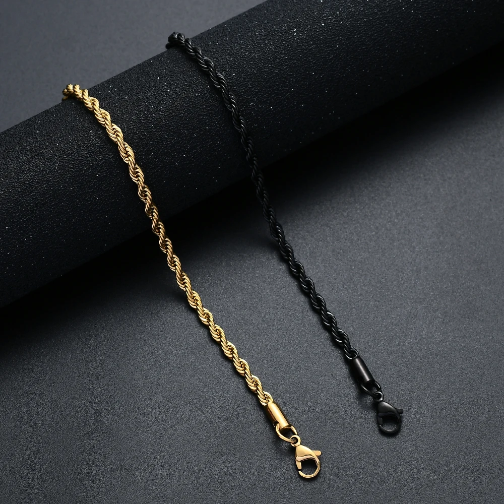 Low price 4MM 316L stainless steel gold black color twist chain bracelet fashion jewelry for men and women Link bracelet