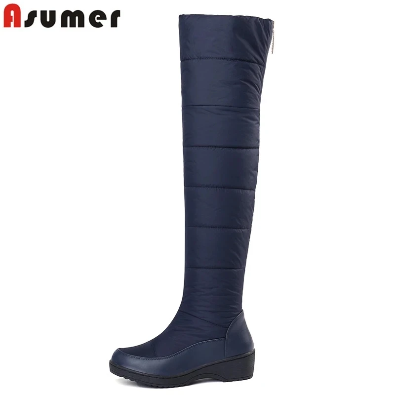 

ASUMER 2021 New keep Warm Snow Boots For Women Platform Shoes Thigh High Boots Zip Thick Fur Over The Knee Boots EUR Size 35-44