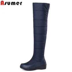 ASUMER 2021 New keep Warm stivali da neve per donna scarpe con plateau stivali alti alla coscia Zip pelliccia spessa stivali sopra il ginocchio taglia EUR 35-44