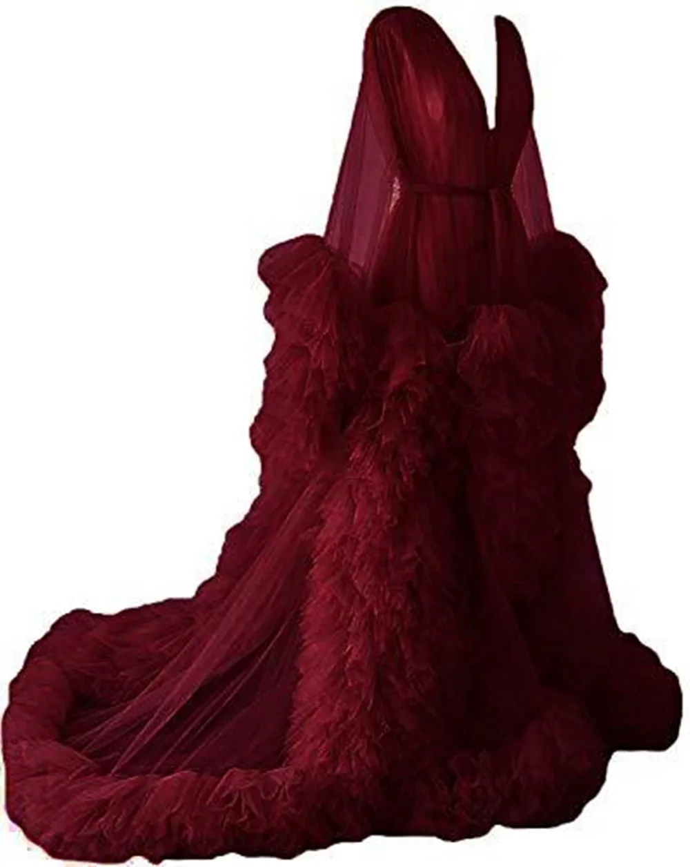 

Burgundy Evening Dresses Long Women V Neck Full Sleeves Ruched Organza Evening Dresses 2021 Maternity Robes New Dress for Party