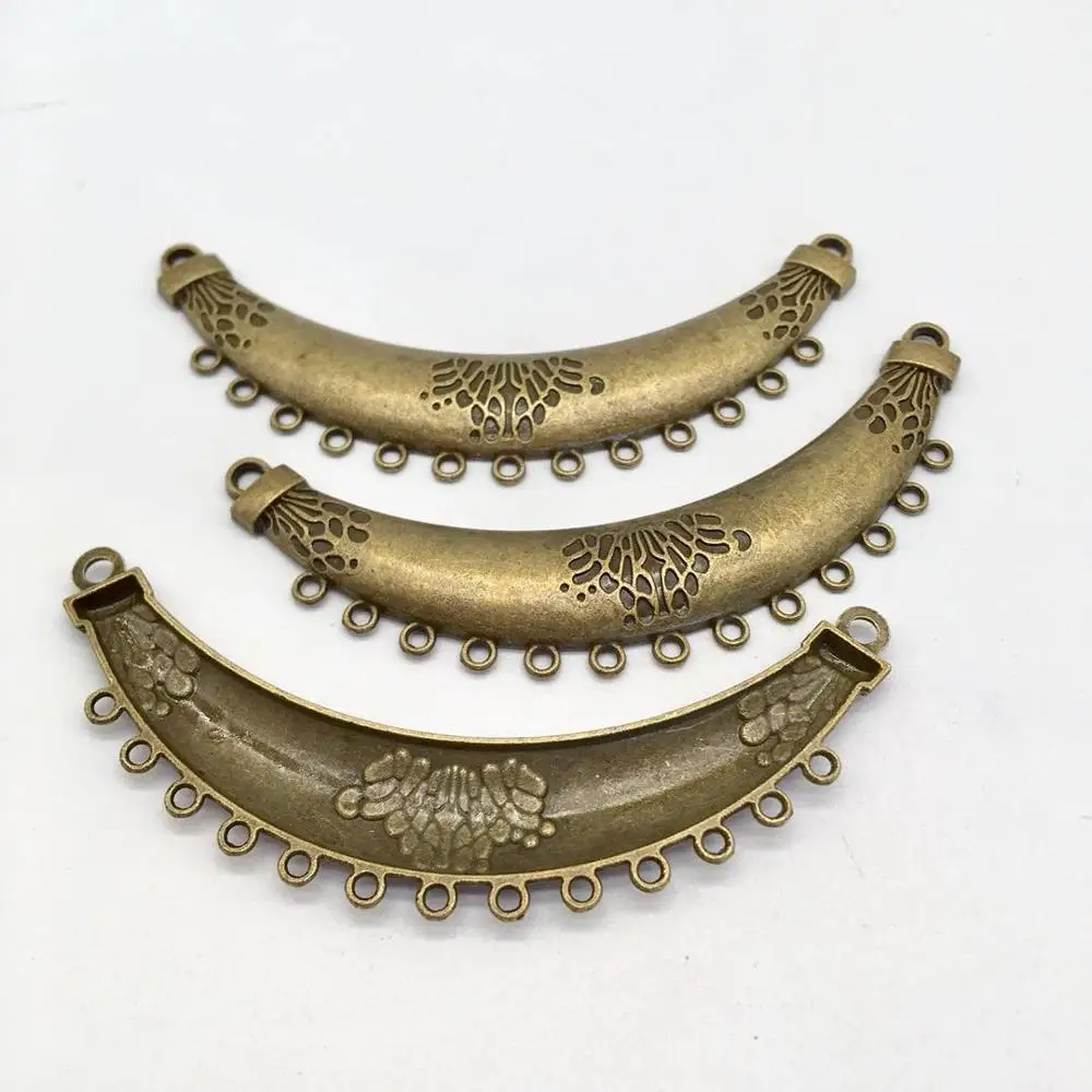 Retro 3 pcs Connector charms metal Moon bend shape 4 color fit DIY necklace bracelet charms