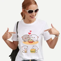 Peach And Goma Mochi Cat Love Boba Print Tshirt Women Clothes 2024 Funny T Shirt Femme Hamburger T-Shirt Female Wholesale