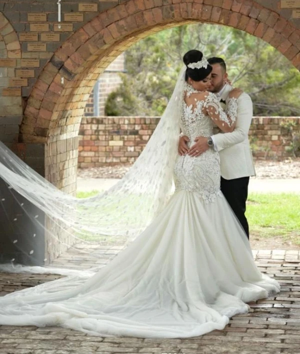 Robe de Mariée Transparente à Manches sulf, Tenue Nigériane, Col Haut, avec des Appliques Perlées, Style Dubaï, Château Arabe, pour les Patients Sirènes, Quelle que soit, Nouvelle Collection 2024