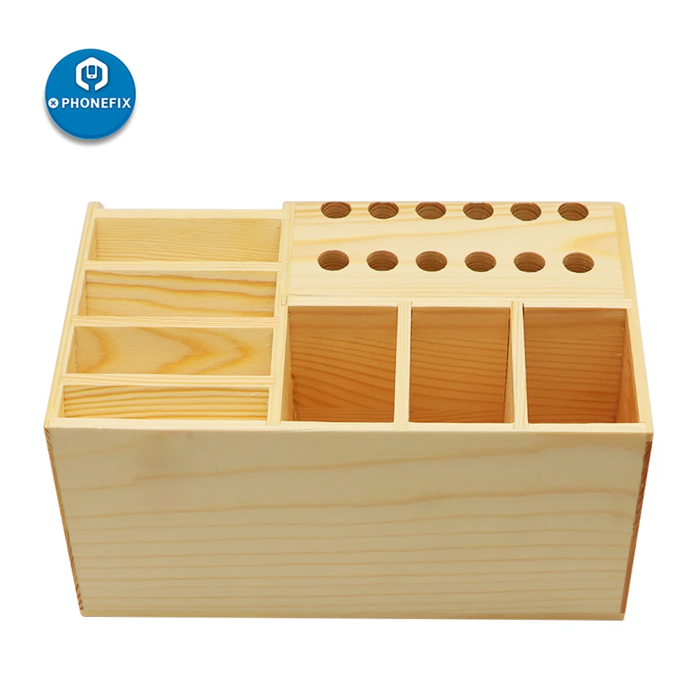 Caja de almacenamiento de madera multifuncional, juego de destornilladores, contenedor de herramientas electrónicas para pinzas, tornillos, raspadores, placas base
