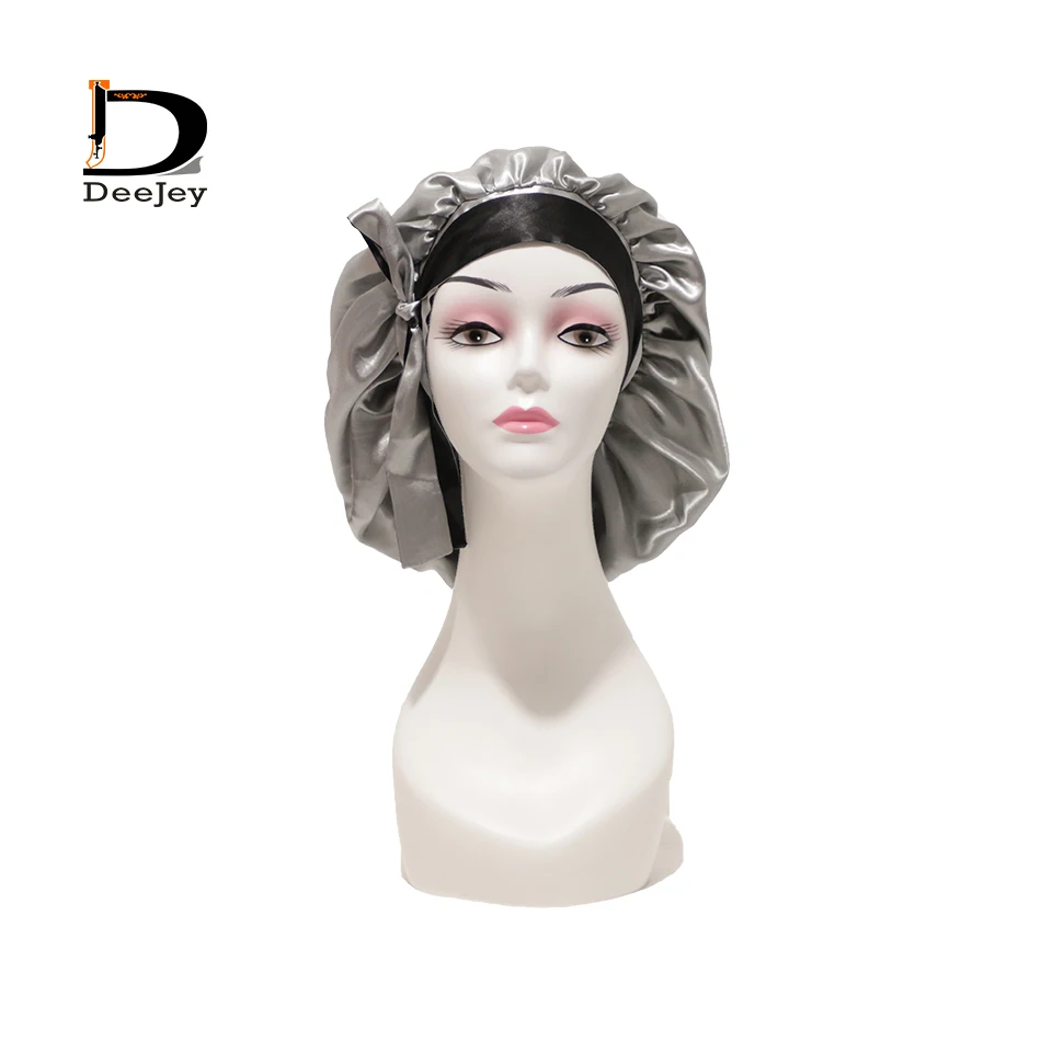 

2021 New fashion satin double layer hair bonnet with long head band tie wrap frontal headband edge control