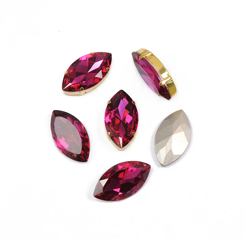 YANRUO 4227 17x32mm Fuchsia Navette Glass Strass Horse Eyes Stones And Crystals Point Back Large Rhinestones For Clothes