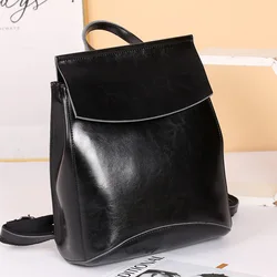 Oil Wax Leather Women Backpack New Fashion Travel Backpack Vintage Style Genuine Leather Bag