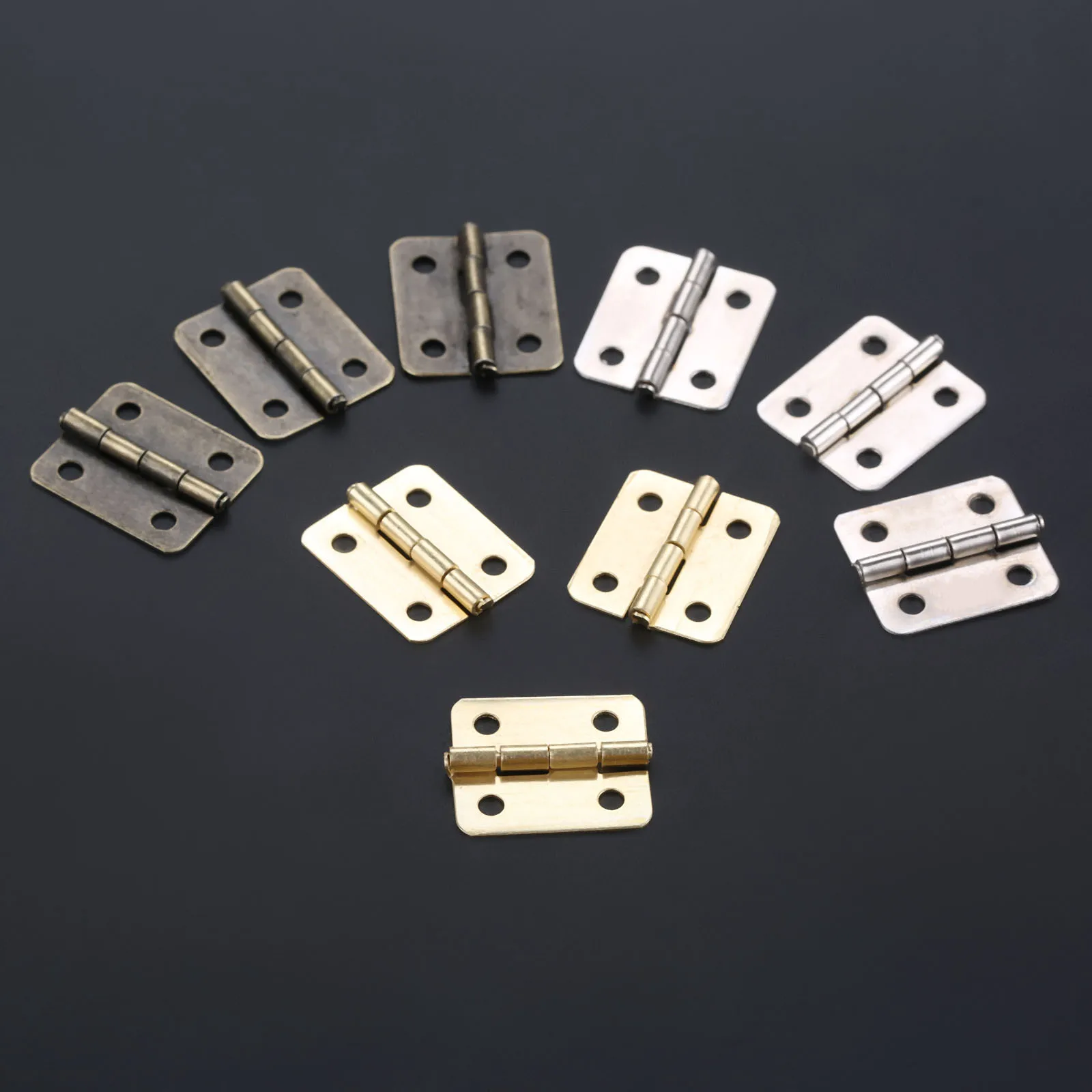 10 Pcs 18*16mm Vintage Door Cabinet Luggage Hinges Jewelry Wood Box Hinge Furniture Decor with Screws Antique Bronze/Silver/Gold
