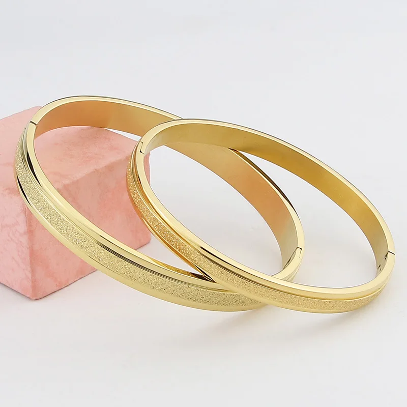 Hot Fashion Stainless Steel Jewelry High Quality Milled Sand Bangle for Woman Man Bracelet Party Gift Wholesale