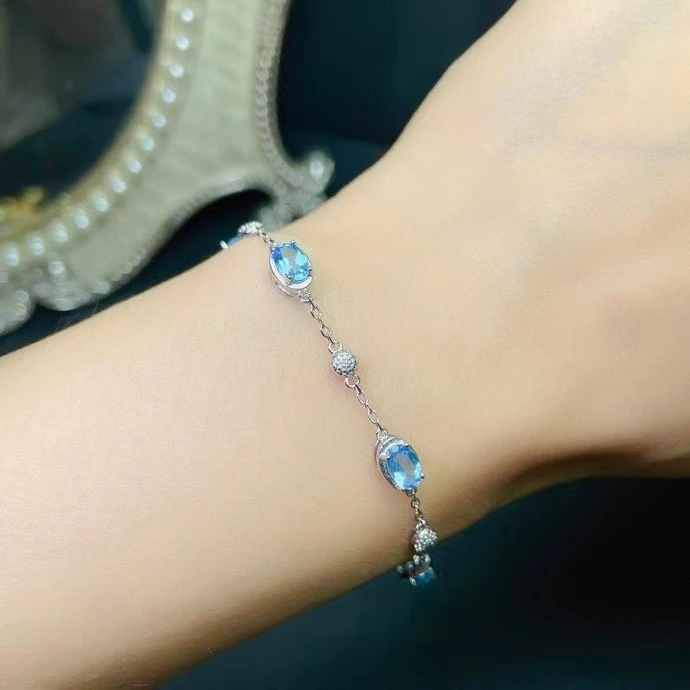 

Cute Sterling Silver Gemstone Bracelet for Girl 4mm*6mm Natural Topaz Bracelet 925 Silver Topaz Jewelry Gift for Girlfriend