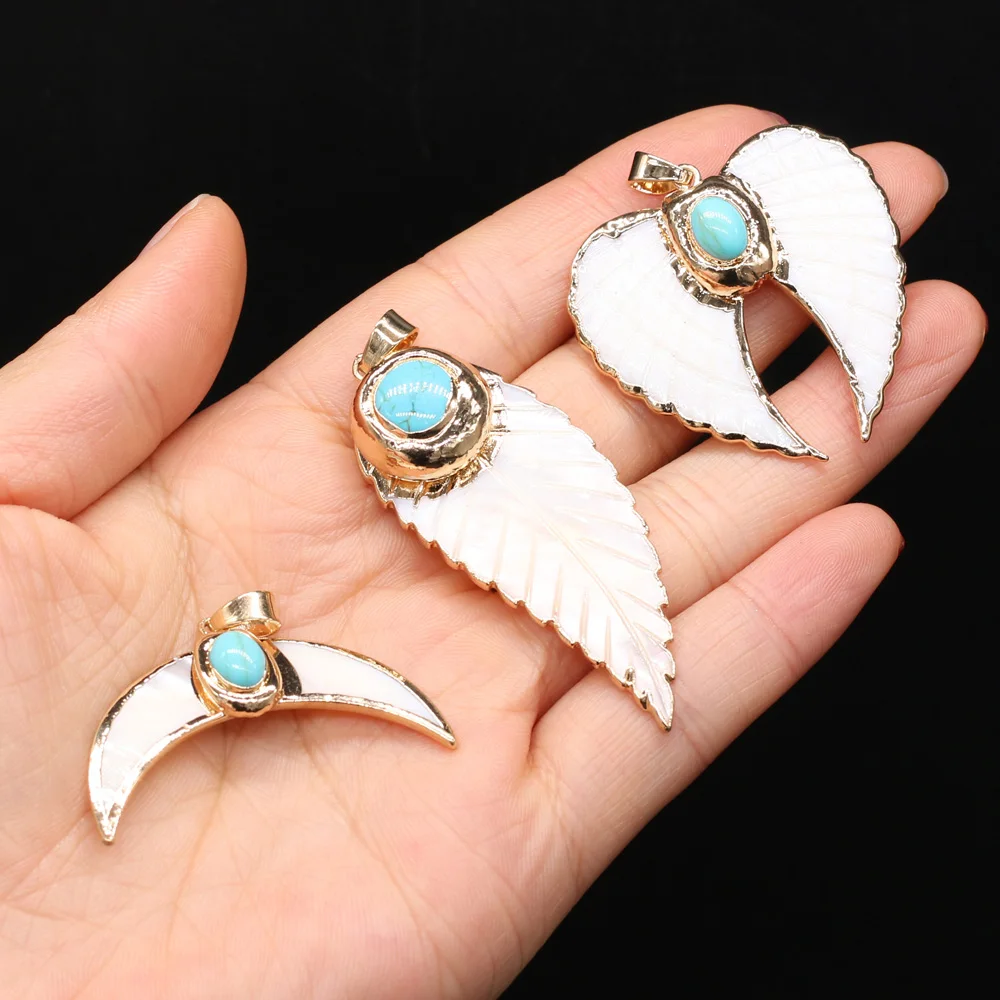 Natural Mother of Pearl Shell Carved Pendant Wing Moon Shape Shells Charms for Women Jewelry Making DIY Necklace Accessories