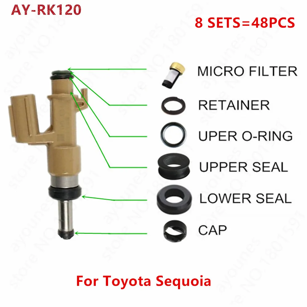 8sets  fuel injector repair kit micro filter plastic part rubber seals orings for toyota sequoia  for AY-RK120