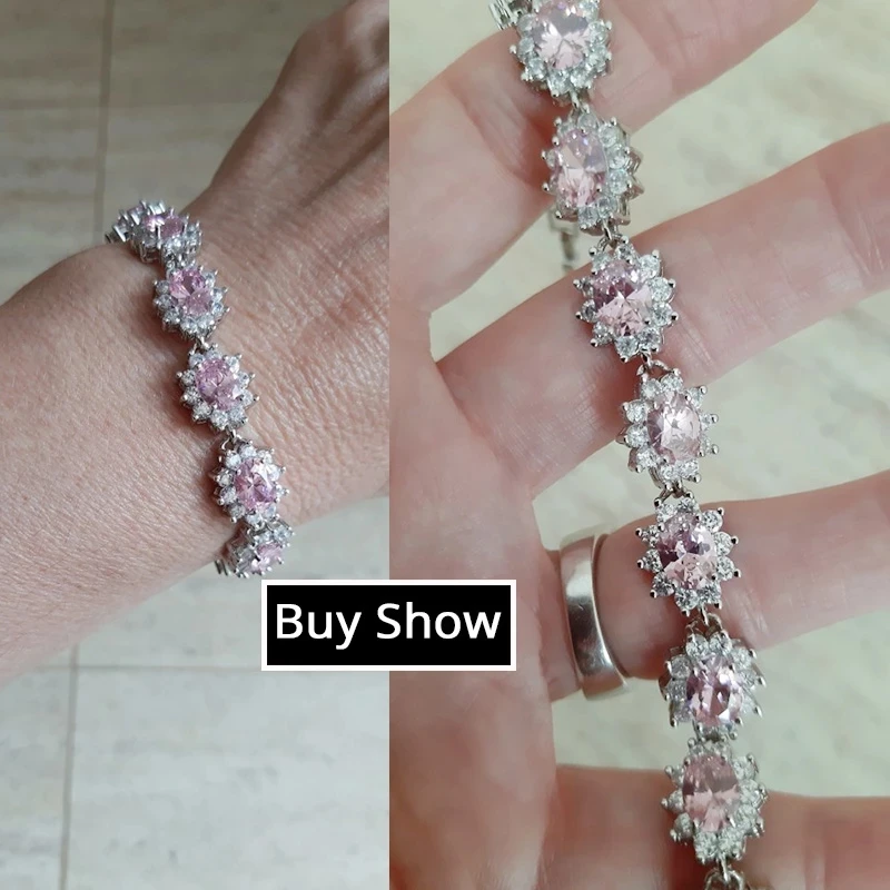 Pera Elegant Silver Plated Light Pink Cluster Flower Shape Big Cubic Zirconia Stone Jewelry Bracelets Bangles for Women B013